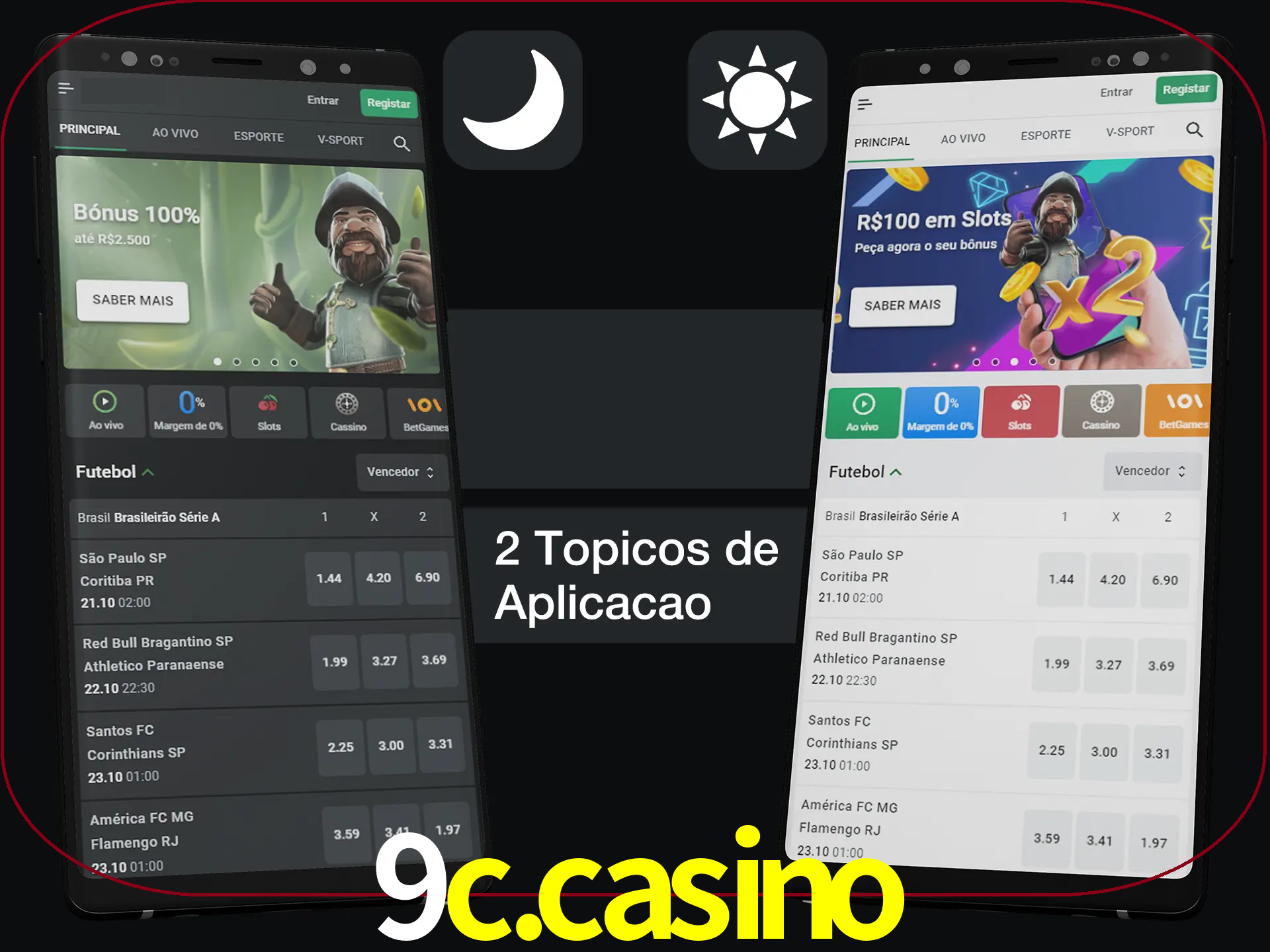Escolha o modo claro ou escuro na aplicação.